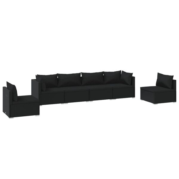 vidaXL 6-tlg. Garten-Lounge-Set mit Kissen Poly Rattan Schwarz