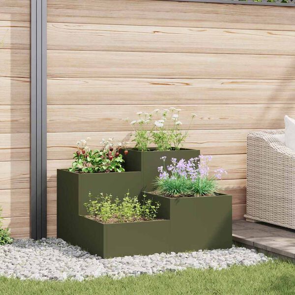 vidaXL Gartenblumentopf Olivgr&uuml;n 80 x 80 x 60 cm Stahl