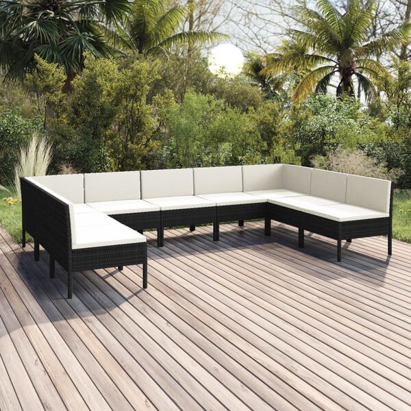 vidaXL 9-tlg. Garten-Lounge-Set mit Auflagen Poly Rattan Schwarz