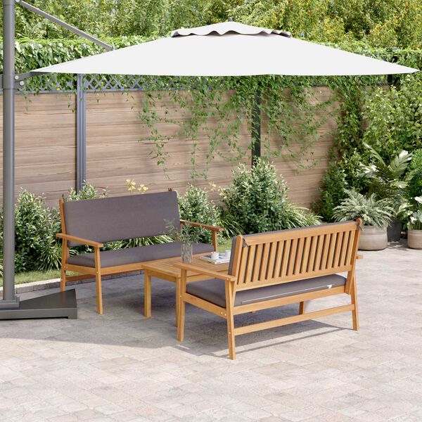 vidaXL Garten-Sofa-Set mit Kissen 3 pcs Braun Massivholz Akazie