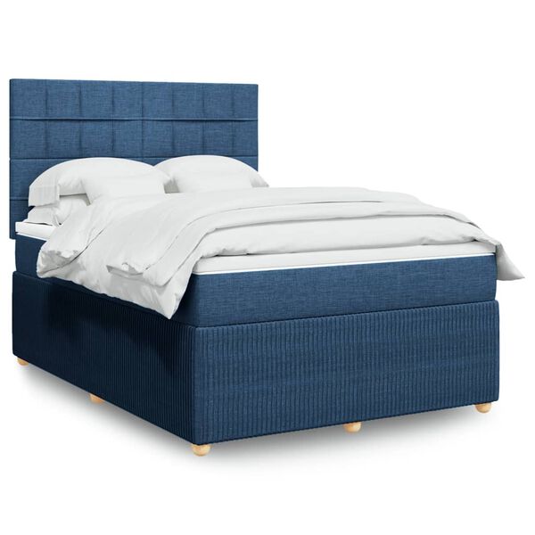 vidaXL Boxspringbett mit Matratze Blau 140x190 cm Stoff