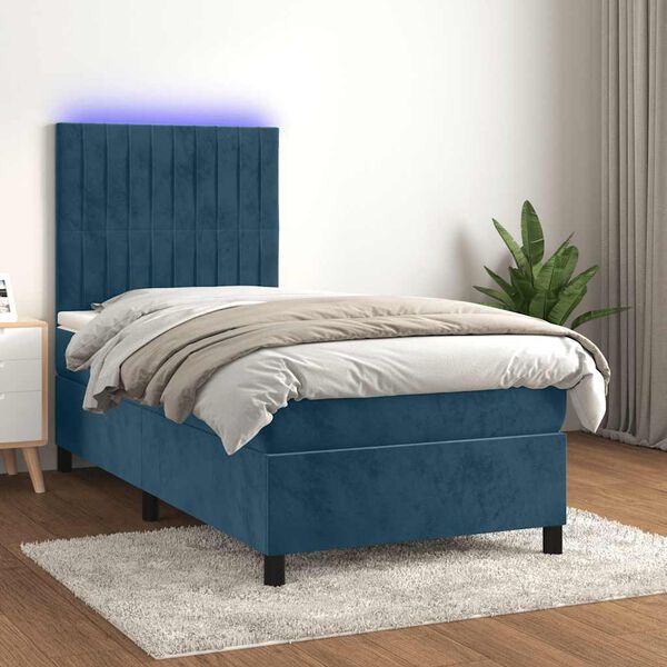 vidaXL Boxspringbett mit Matratze & LED Dunkelblau 90x200 cm Samt