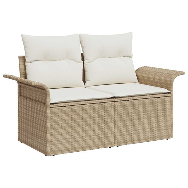 vidaXL Gartensofa-set mit Kissen mit Speicher 5 pcs Beige Poly Rattan