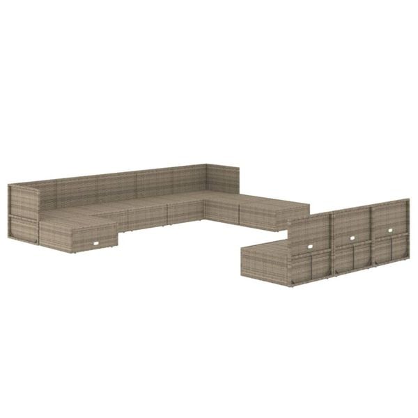 vidaXL 11-tlg. Garten-Lounge-Set mit Kissen Grau Poly Rattan