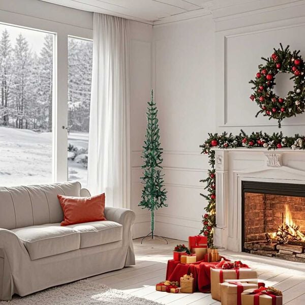 vidaXL Künstlicher Halb-Weihnachtsbaum mit Ständer Schlank Grün 150 cm