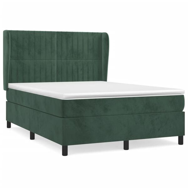 vidaXL Boxspringbett mit Matratze Dunkelgr&uuml;n 140x190 cm Samt