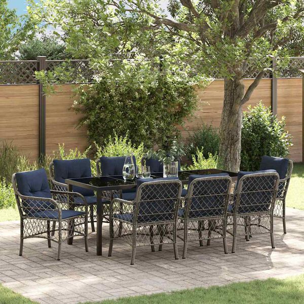 vidaXL Garten Essgruppe mit Kissen 9 pcs Grau und Schwarz Rattan