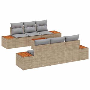vidaXL Garten-Sofa-Set mit Kissen mit Speicher 7 pcs Beige Poly Rattan