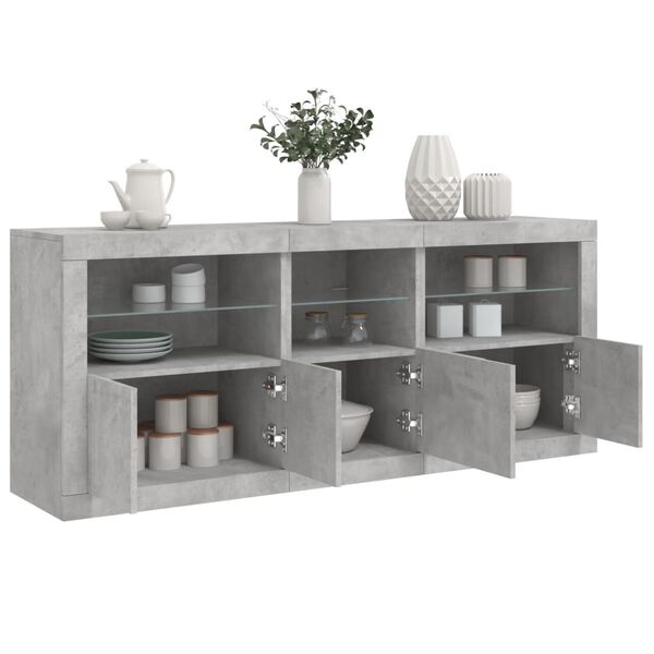 vidaXL Sideboard mit LED-Leuchten Betongrau 162x37x67 cm