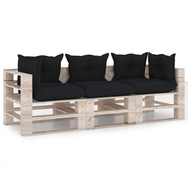 vidaXL Garten-Palettensofa 3-Sitzer mit Kissen Kiefernholz