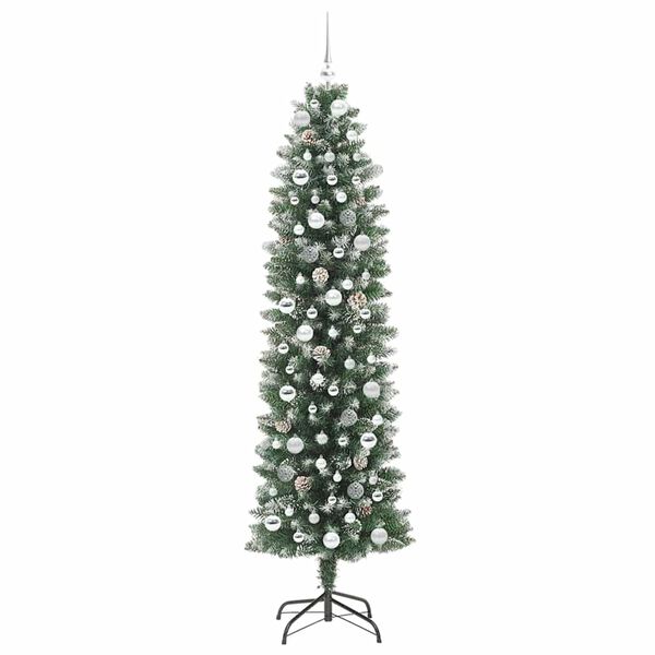 vidaXL K&uuml;nstlicher schlanker Weihnachtsbaum Gr&uuml;n und Wei&szlig; 210 cm