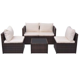 vidaXL 5-tlg. Garten-Lounge-Set mit Auflagen Poly Rattan Braun