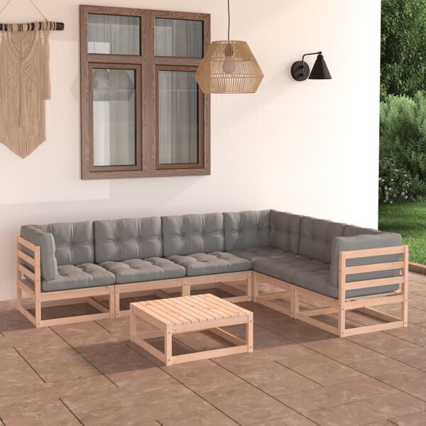 vidaXL 7-tlg. Garten-Lounge-Set mit Kissen Massivholz Kiefer