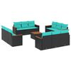 vidaXL 13-teiliges Gartensofa-Set mit Kissen, schwarzes Polyrattan
