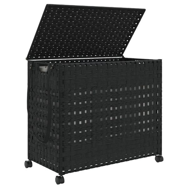vidaXL W&auml;schekorb mit Rollen Schwarz 66x35x60 cm Rattan