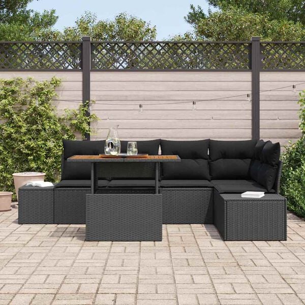 vidaXL Garten Essgruppe mit Kissen mit Kissen 6 pcs Schwarz und Braun