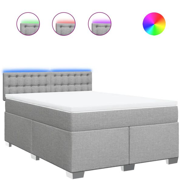 vidaXL Boxspringbett mit Matratze Hellgrau 140x200 cm Stoff