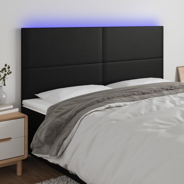 vidaXL LED Kopfteil Schwarz 160x5x118/128 cm Kunstleder