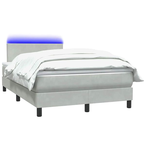 vidaXL Boxspringbett mit Matratze & LED Hellgrau 120x210 cm Samt