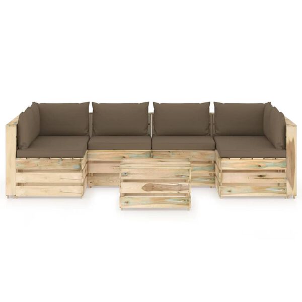 vidaXL 7-tlg. Garten-Lounge-Set mit Kissen Gr&uuml;n Impr&auml;gniertes Holz
