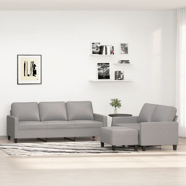 vidaXL 3-tlg. Sofagarnitur mit Kissen Hellgrau Stoff