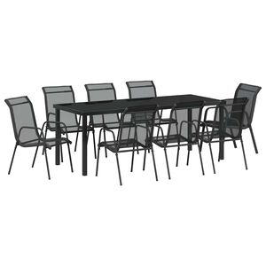 vidaXL Garten Essgruppe 9 pcs Schwarz Pulverbeschichteter Stahl