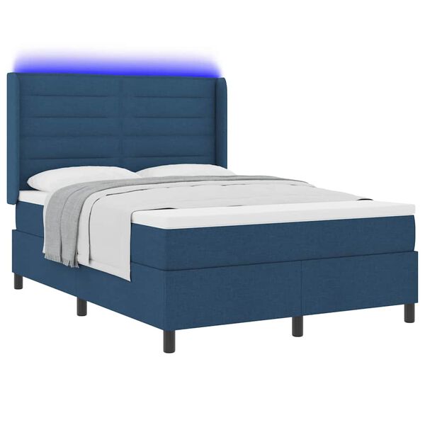 vidaXL LED Boxspringbett mit Matratze Blau 140 x 200 cm Stoff
