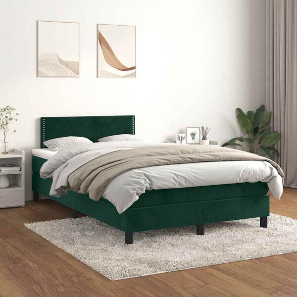 vidaXL Boxspringbett mit Matratze Dunkelgr&uuml;n 120x200 cm Samt
