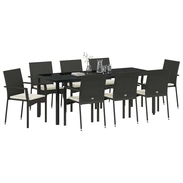 vidaXL Garten Essgruppe mit Kissen 9 pcs Schwarz Poly-Rattan