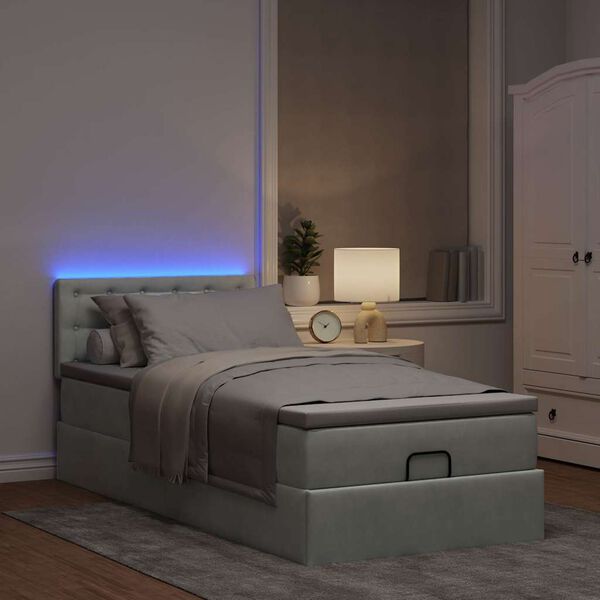 vidaXL Ottoman-Bett mit Matratze & LEDs Hellgrau 80x200 cm Samt