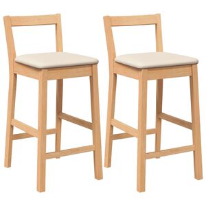 vidaXL Barhocker mit Kissen 2 Stk. Natur Massivholz Gummibaum