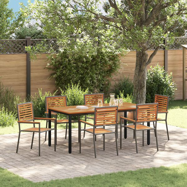 vidaXL Garten Essgruppe 7 pcs Grau und Braun Poly-Rattan