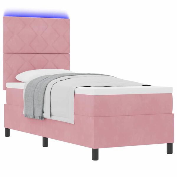vidaXL LED Boxspringbett mit Matratze Rosa 80 x 200 cm Samt