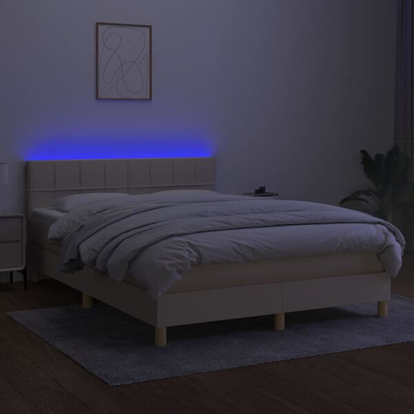 vidaXL Boxspringbett mit Matratze & LED Creme 140x200 cm Stoff