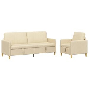 vidaXL Sofa Set mit Stauraum 2 stk. Creme Polyester