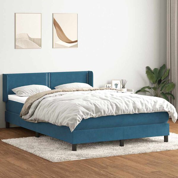 vidaXL Boxspringbett mit Matratze Dunkelblau 140x220 cm Samt