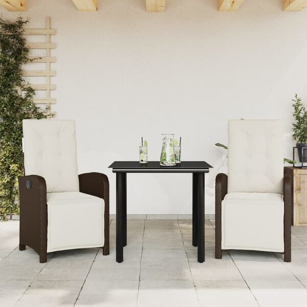 vidaXL 3-tlg. Bistro-Set mit Kissen Braun Poly Rattan