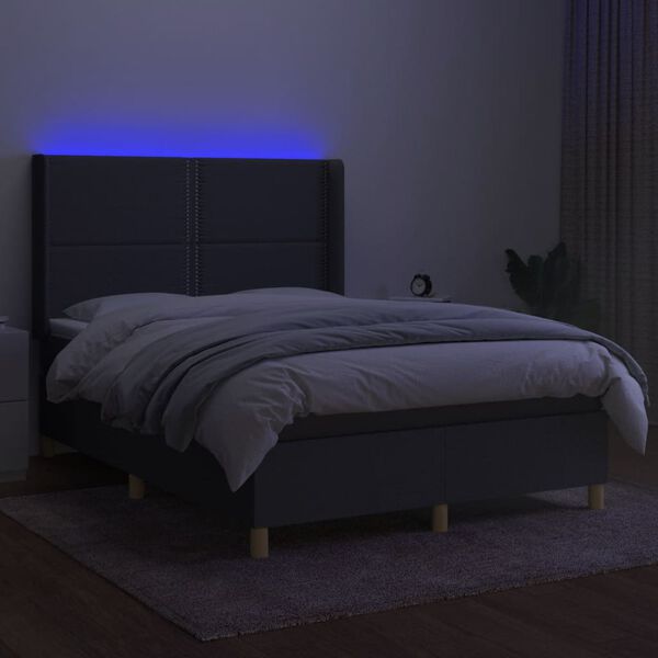 vidaXL Boxspringbett mit Matratze & LED Dunkelgrau 140x200 cm Stoff