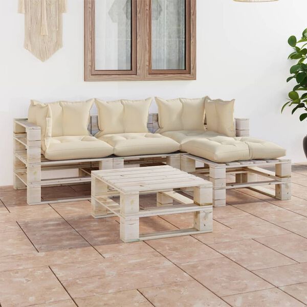 vidaXL 5-tlg. Garten-Lounge-Set aus Paletten mit Kissen Kiefernholz