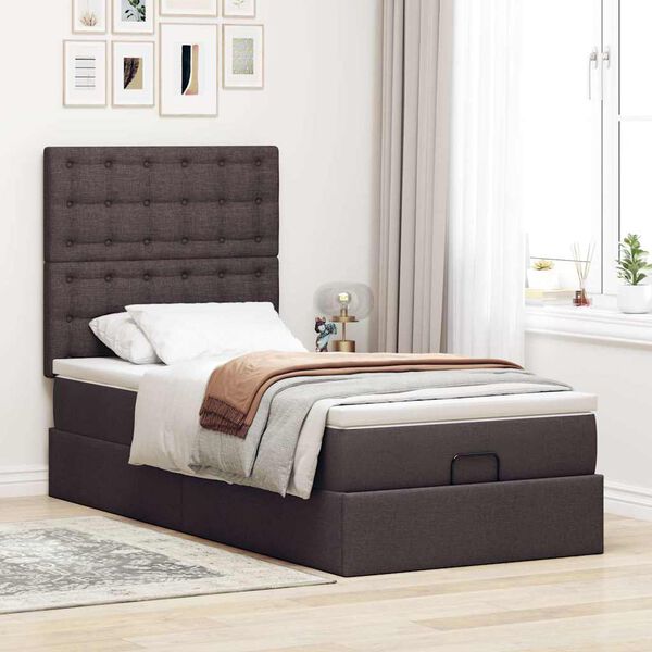 vidaXL Ottoman-Bett mit Matratze Dunkelbraun 90x200 cm Stoff