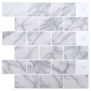 vidaXL U-Bahn-Fliese 10 pcs Wei&szlig; Marmor 30 x 30 cm Polyurethan und PET