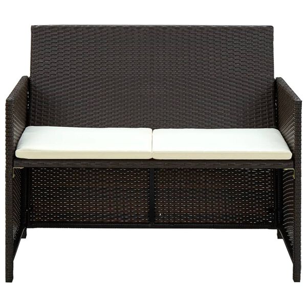 vidaXL 2-Sitzer-Gartensofa mit Polstern Braun Poly Rattan