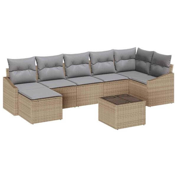 vidaXL Garten-Sofa-Set mit Kissen 8 pcs Beige und Hellgrau Poly-Rattan