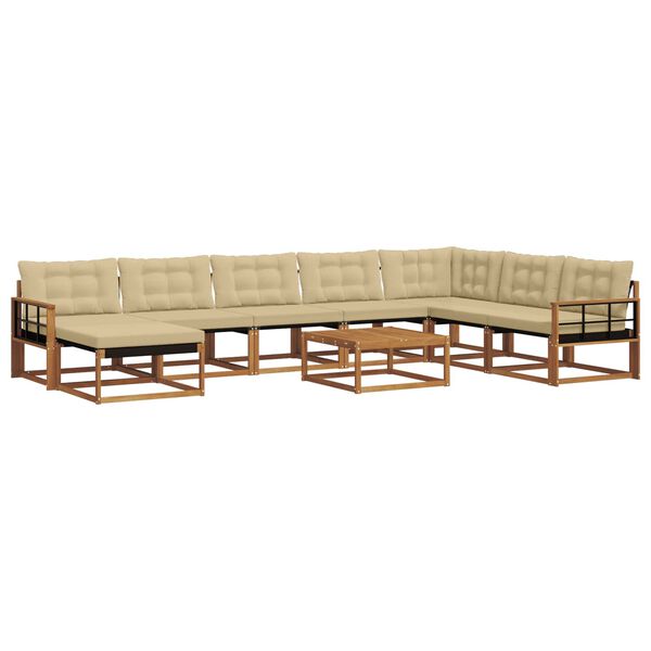 vidaXL Outdoor-Sofagarnitur 9 pcs Natur und Beige Massivholz Akazie