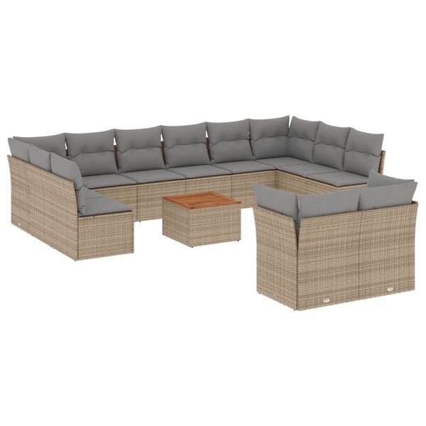 vidaXL 13-tlg. Garten-Sofagarnitur mit Kissen Beige Poly Rattan
