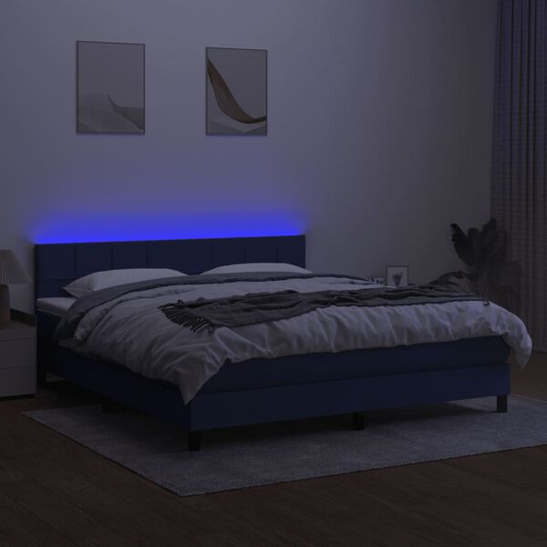 vidaXL Boxspringbett mit Matratze & LED Blau 180x200 cm Stoff