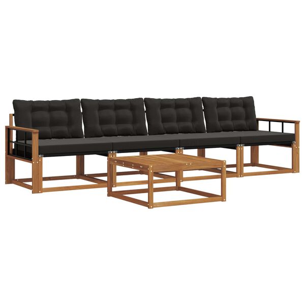 vidaXL Outdoor-Sofagarnitur mit Kissen 5 pcs Nat&uuml;rlich und Schwarz