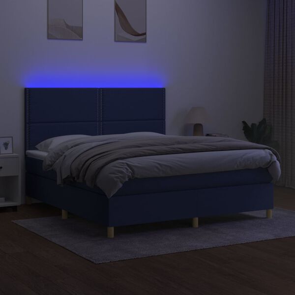 vidaXL Boxspringbett mit Matratze & LED Blau 180x200 cm Stoff