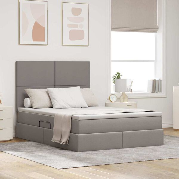 vidaXL Bett mit Stauraum und LED mit LED Taupe 140 x 190 cm Polyester