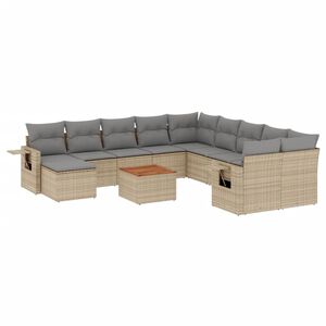 vidaXL 12-tlg. Garten-Sofagarnitur mit Kissen Beige Poly Rattan